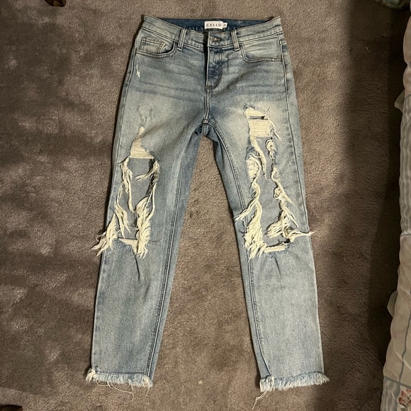Cello Light Blue Ripped Straight Leg Jeans - Picture 1 of 3